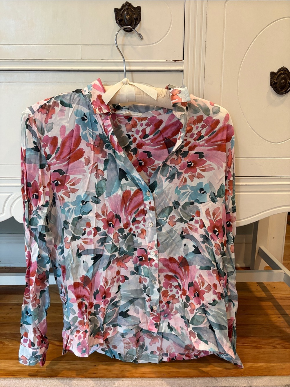 cloth & stone Pink and Teal Floral Button-Down Shirt, Anthropologie